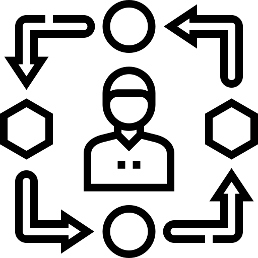 picture of man surrounded by blocks and arrows