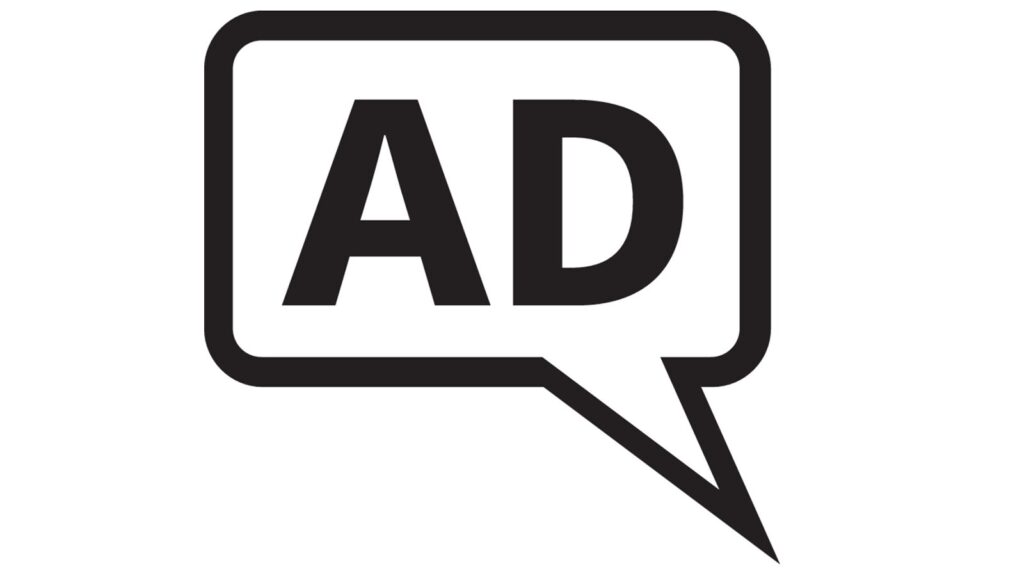 picture of logo of audio description. it shows letters A and D on chat box